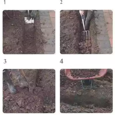 Proceso de cavado doble del suelo en el jardín